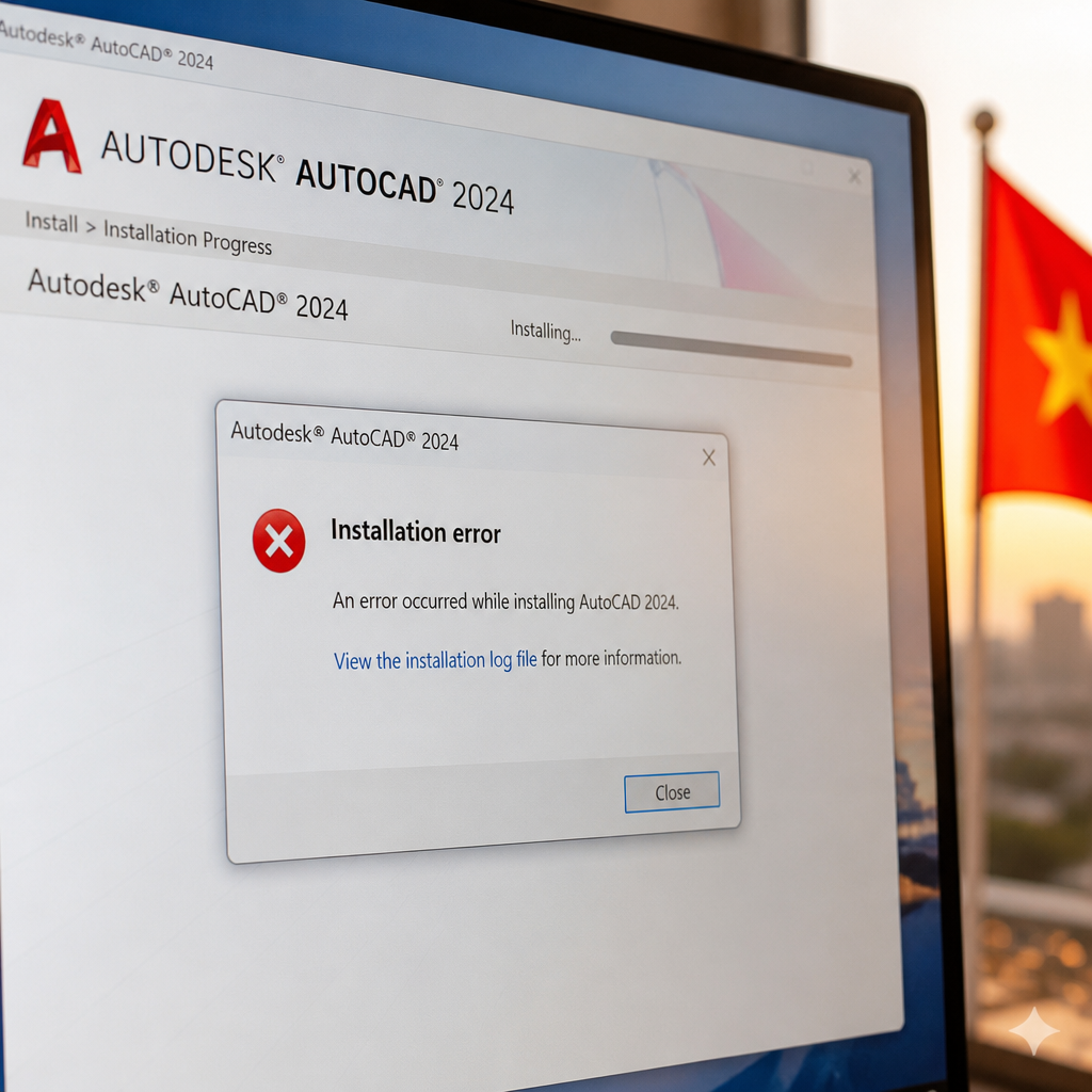 Thông báo lỗi cài đặt AutoCAD 2019 hiển thị trên màn hình