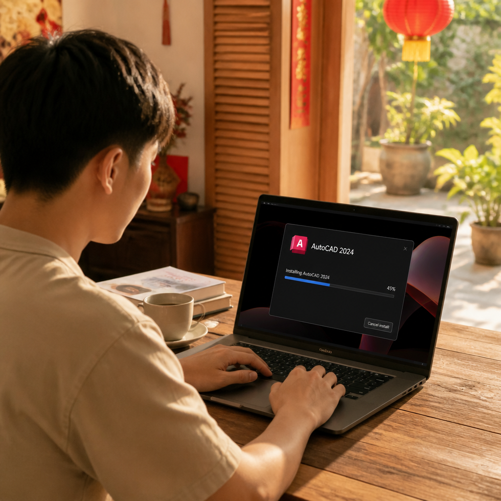 Màn hình quá trình cài đặt phần mềm AutoCAD 2024