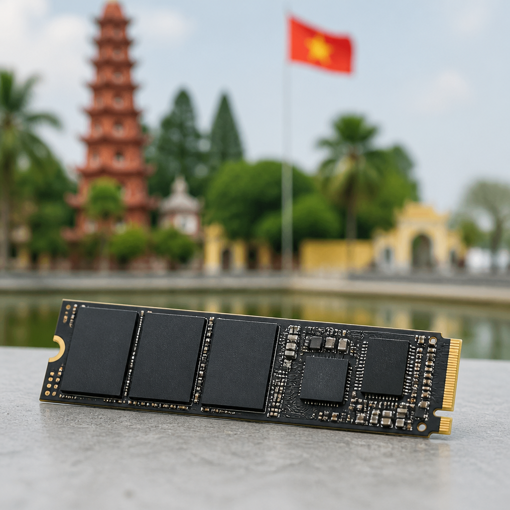 Hình ảnh một ổ cứng SSD NVMe được lắp đặt bên trong laptop