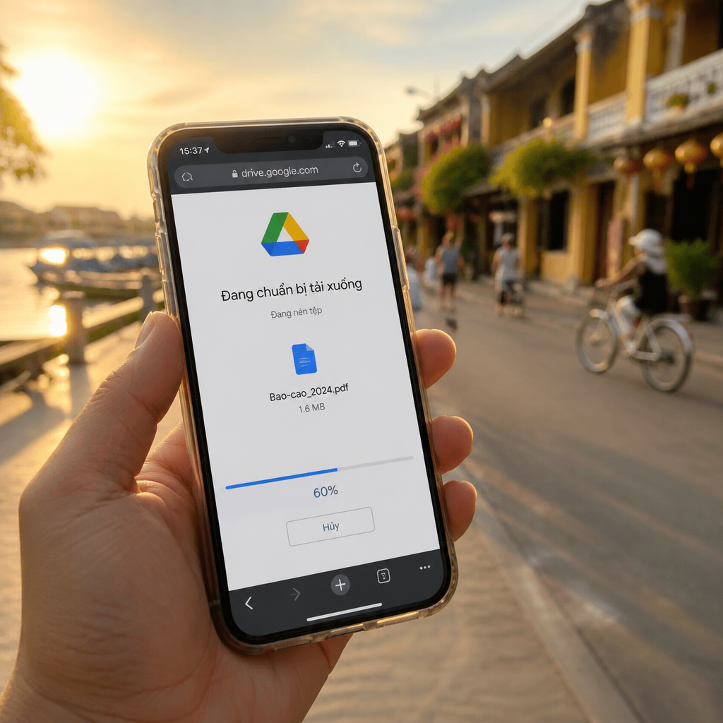 Giao diện Google Drive đang tải xuống file cài đặt phần mềm
