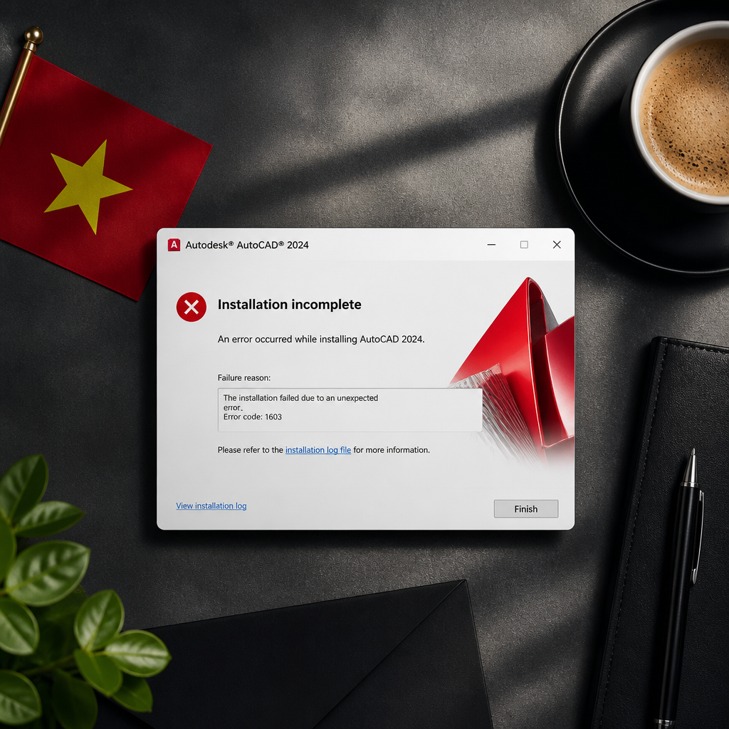Màn hình báo lỗi cài đặt AutoCAD 2024 với thông báo Setup Failed
