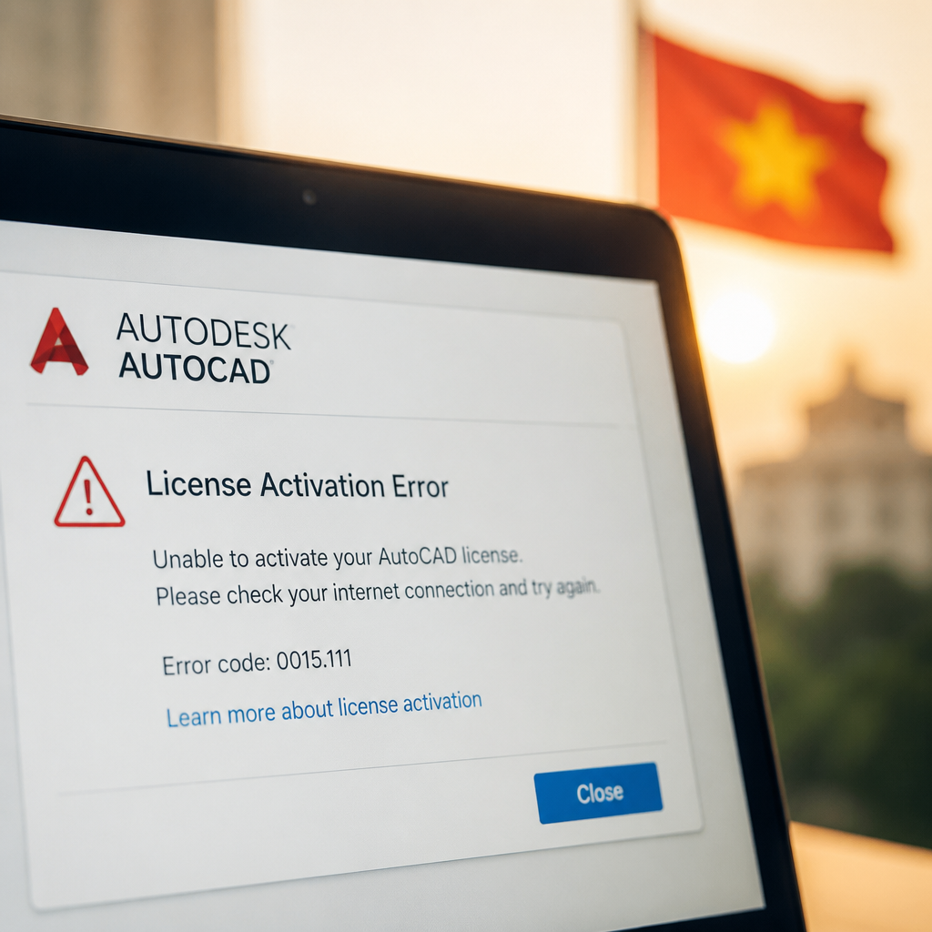 Màn hình báo lỗi kích hoạt bản quyền AutoCAD 2024
